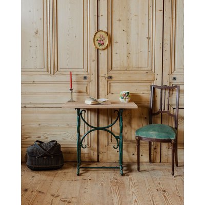 Table d'appoint en bois et fer vert Francine N°945 - Bon état DEBONGOUT