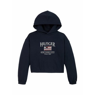 Sweat com capuz, logótipo com lantejoulas, em moletão TOMMY HILFIGER