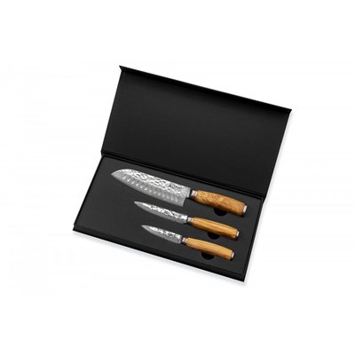 3 couteaux Wusaki Damas 10Cr en coffret élégant (santoku alvéolé, uni WUSAKI