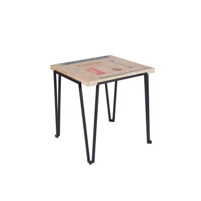 Table bistrot carrée en bois recyclé et pied métal L70 - DEMETER HELLIN, DEPUIS 1862