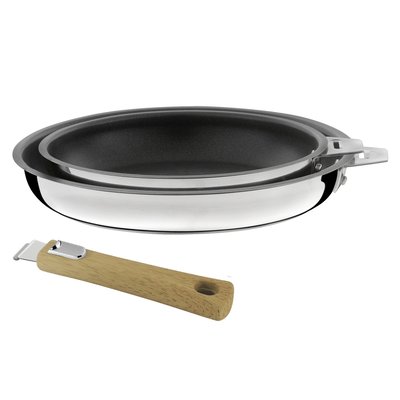 Série de 2 poêles 20/24cm revêtement céramique avec poignée bois clair - MALICE CUISINOX