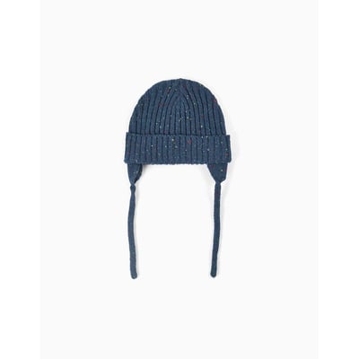 Bonnet en maille avec fils colorés et liens à nouer ZIPPY