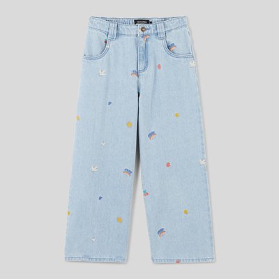 Jean large brodé en coton MONOPRIX
