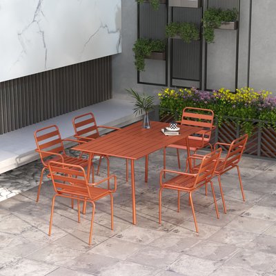 Salon de jardin 6 places 7 pièces - table à manger 6 chaises empilables - acier OUTSUNNY