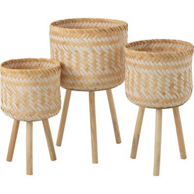 Panier rangement bambou naturel  à motif sur pieds RECOLLECTION