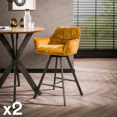 Chaise de bar confortable en velours moutarde avec fonction pivotante (lot de 2) MELBOURNE PIER IMPORT