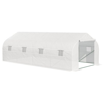 Serre tunnel de jardin dim. 5,93L x 3l x 2H m acier galvanisé bâche PE haute densité blanc OUTSUNNY