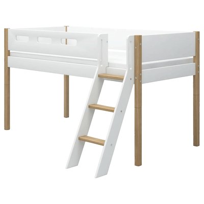 Lit mi-hauteur avec échelle inclinée effet bois FLEXA