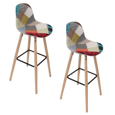2 Tabourets de bar scandinaves patchwork Riga TOILINUX