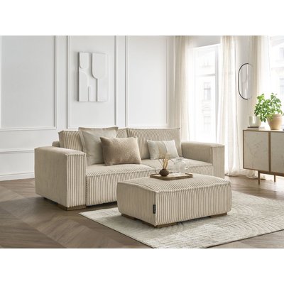 Canapé droit convertible 4 places en gros côtelé doux avec pouf, CHELSEA BOBOCHIC