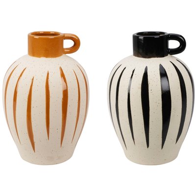 Set de 2 vases en céramique beige et noir 17.5x17.5x25cm WADIGA