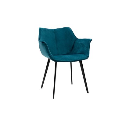 Chaise design en tissu velours bleu pétrole et métal noir VOLO MILIBOO