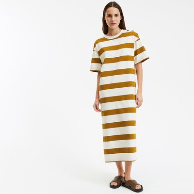 Robe longue rayée boutons épaules, manches courtes LA REDOUTE COLLECTIONS