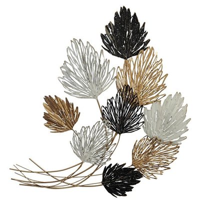 Décoration murale en métal feuilles noir, blanc et or PIER IMPORT