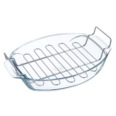 Plat à four Ovale en verre 39x27 cm + grille de cuisson PYREX