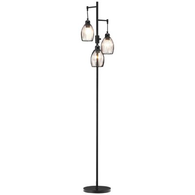 Lampadaire design industriel 3 têtes métal filaire acier noir HOMCOM