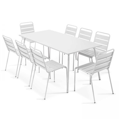Salon de jardin table et 8 chaises en acier thermolaqué, PALAVAS OVIALA
