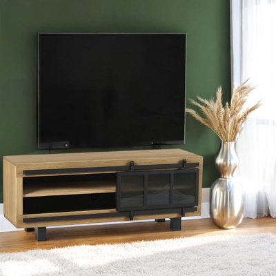 Meuble TV pin brossé porte coulissante IASI PIER IMPORT