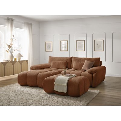 Canapé d'angle fixe 4 places en tissu texturé avec pouf, IVANE BOBOCHIC