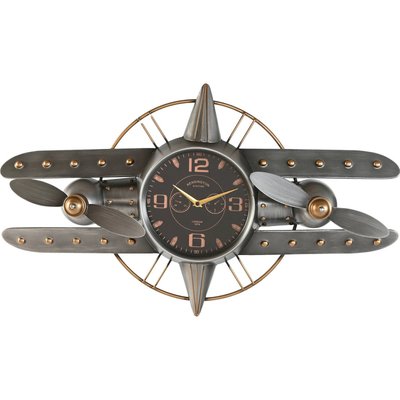 horloge murale avion métal style vintage  et doré RECOLLECTION