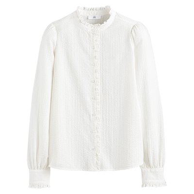 Cotton Victorian Collar Shirt with Long Sleeves LA REDOUTE COLLECTIONS