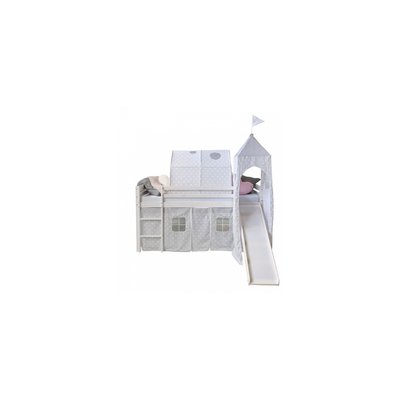 Lit mezzanine 90x200 avec toboggan + echelle + rideau + tour et tunnel gris etoile HOMESTYLE4U