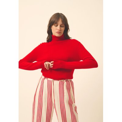 LEXIE pull col roulé rouge en cachemire JUST CASHMERE