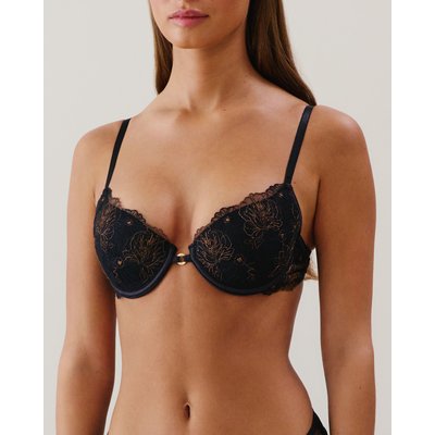 Soutien-gorge ampliforme en mesh brodé fleuri noir LINDAIZ CAFEIZ UNDIZ