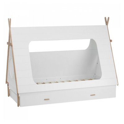 TIPI Lit Maison Lit Play Lit Bois 90x200 cm Pin Blanc Tiroir Lit Enfant HOMESTYLE4U