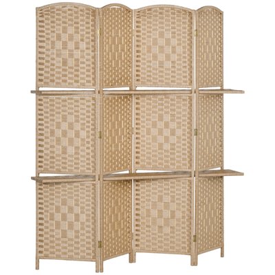 Séparateur de pièce 4 panneaux pliables 2 étagères bois fibre naturel HOMCOM