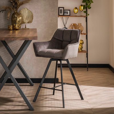 Chaise de bar confortable en velours gris avec fonction pivotante (lot de 2) MELBOURNE PIER IMPORT