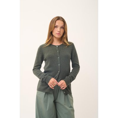 Cardigan Col Rond Kaki Chiné Katharine JUST CASHMERE