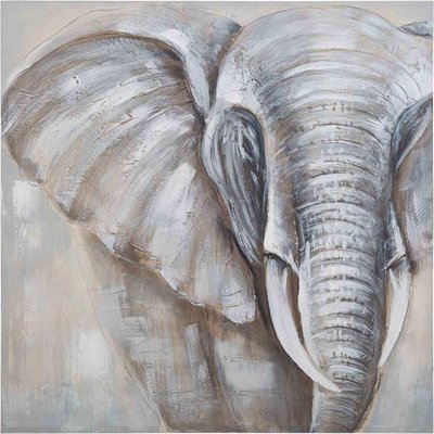 Tableau éléphant peint à la main en relief sur toile RECOLLECTION