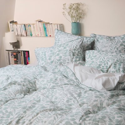 Housse de couette en percale de coton lavé, HERBIER BLANC CERISE