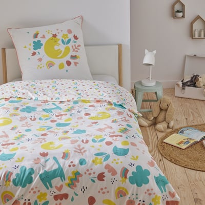 Parure de lit enfant chat réversible fleurie MINOU FUTURE HOME