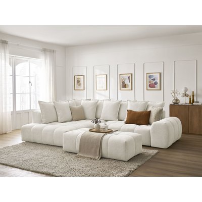 Canapé d'angle convertible 4 places en tissu chiné avec pouf, EVEREST BOBOCHIC