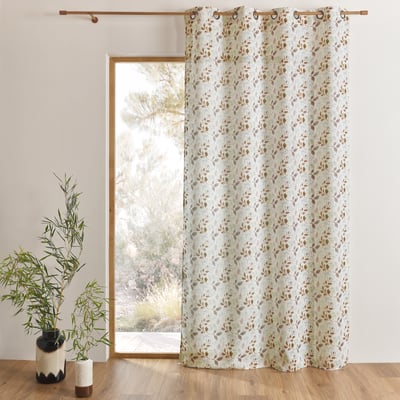 Voilage poly-lin imprimé à motif feuillage avec œillets - QABANE HOME MAISON