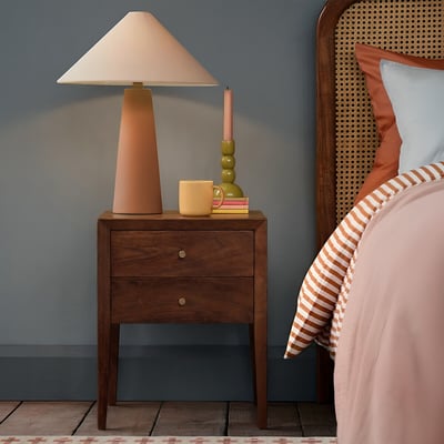 Valente Mango Wood 2 Drawer Bedside Table SWOON