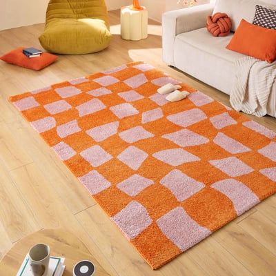 Tapis de salon vintage 70’s damier GROOVY NAZAR RUGS