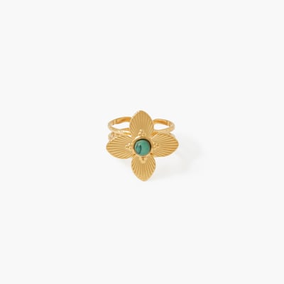 Bague fleur avec pierre acier inoxydable doré BALABOOSTE