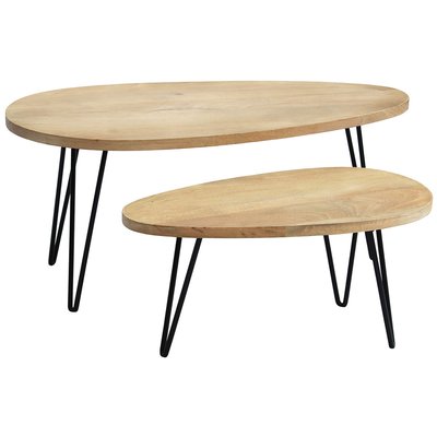 Tables basses gigognes bois foncé manguier massif et métal noir (lot de 2) VIBES MILIBOO