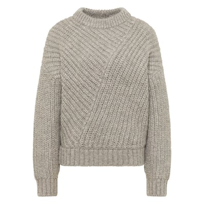 Pull beige uni avec un col rond côtelé et des manches longues MUSTANG
