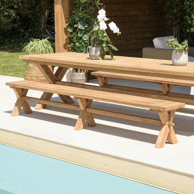 Banc de jardin pieds en croix teck recyclé naturel 270 cm MANY PIER IMPORT
