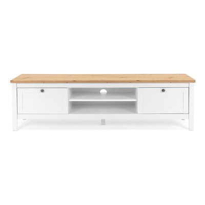 Meuble TV 2 tiroirs L160 cm - Décor Blanc - BERGEN CALICOSY