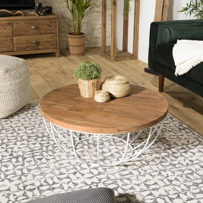 Table basse ronde bois et métal blanc 80 cm SWING PIER IMPORT