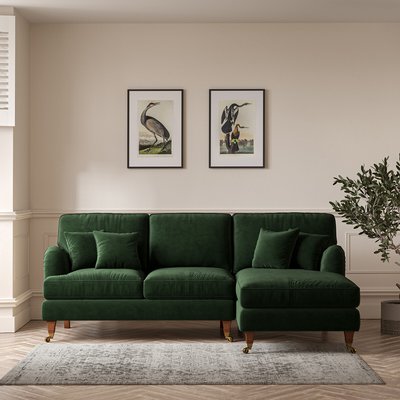 Emeline Velvet Corner Chaise Sofa with Antique Castor Legs (Right Facing) SO'HOME