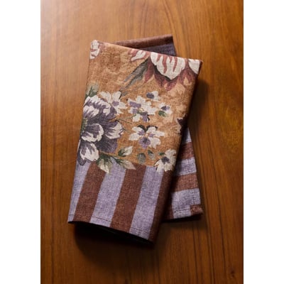 Lot de 4 serviettes en lin et coton à motif floral et rayures MANGO HOME