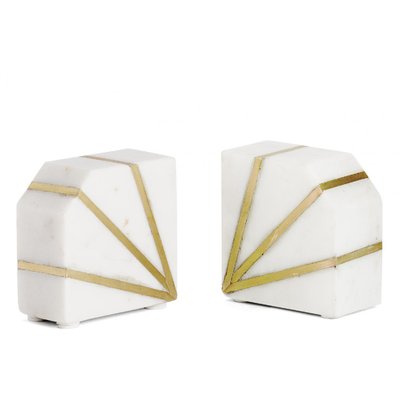 Serre-livres en marbre blanc et métal doré - 10x5x10.5cm WADIGA