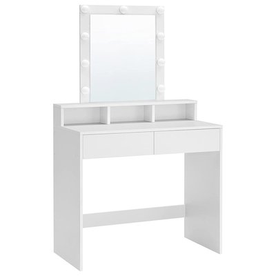 Coiffeuse blanche avec miroir à ampoules et 2 tiroirs - L80 x H145 cm CALICOSY