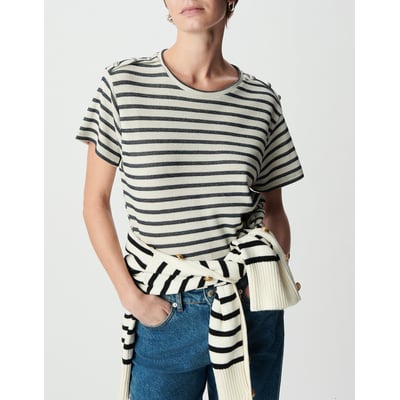 T-shirt a righe con scollo rotondo, maniche corte e bottoni sulle spalle IKKS
